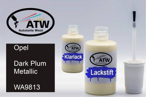 Opel, Dark Plum Metallic, WA9813: 20ml Lackstift + 20ml Klarlack - Set, von ATW Autoteile West.